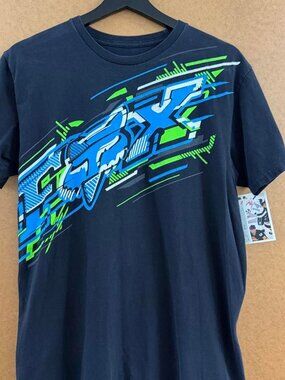 Y2K Fox Racing T-Shirt with blue and green graphic